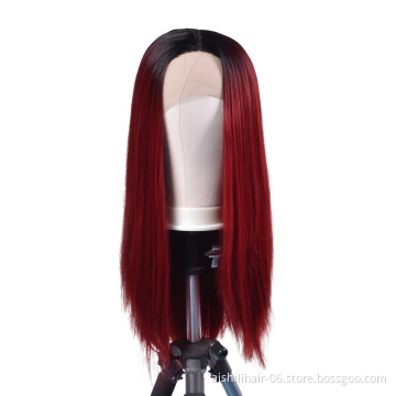 Aishili hot-selling wine long remy hair silky kinky straight hd 613 lace front synthetic wigs for black women